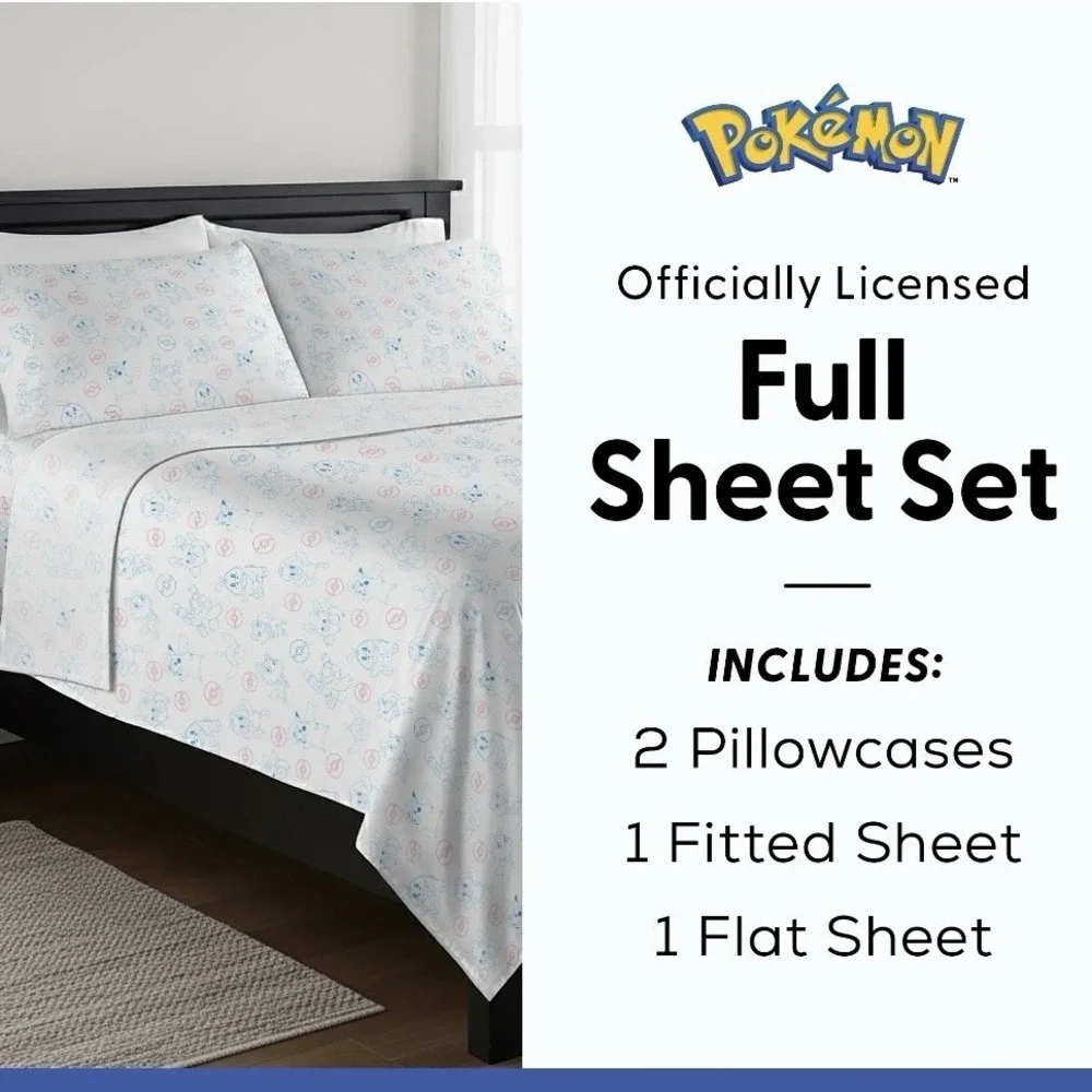 Pokemon Pikachu 4-Piece FULL‎ Size Microfiber Sheet Set (Ages 3+) NWT